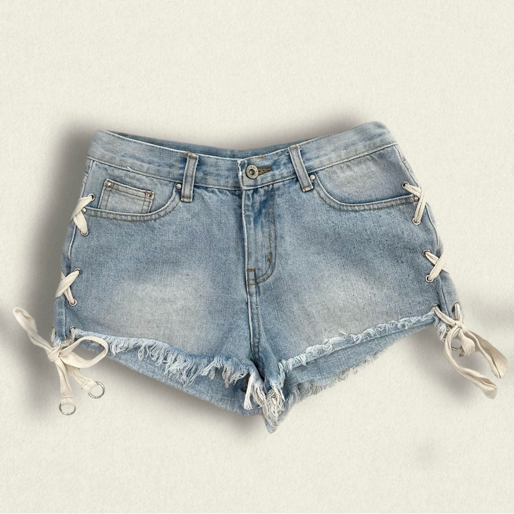 jean shorts with tie